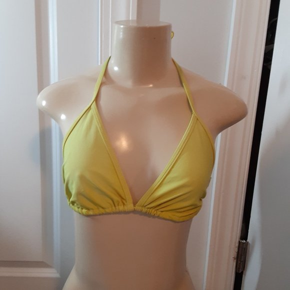 Itty Bitty Yellow String Slider Tied Off Triangle Bikini Top - Picture 2 of 10